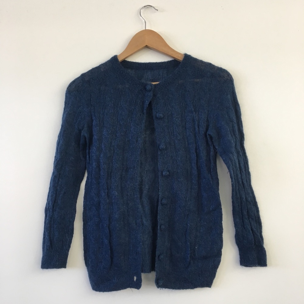 Joe Fresh Blue Cable Knit Mohair Cardigan SZ S/XS